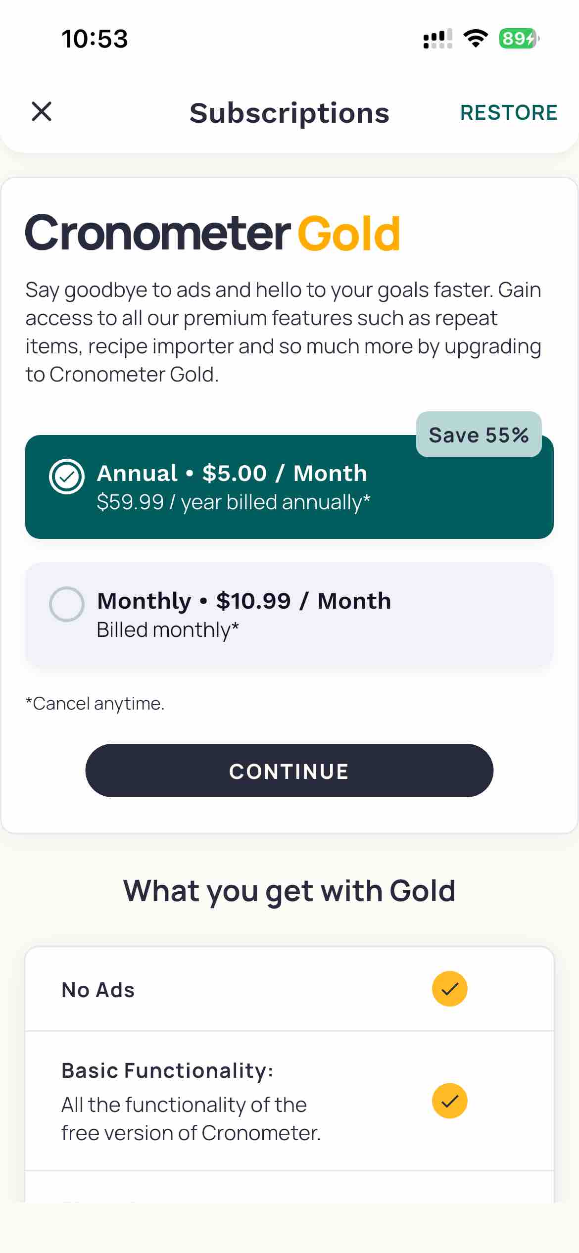 Cronometer: Calorie Counter