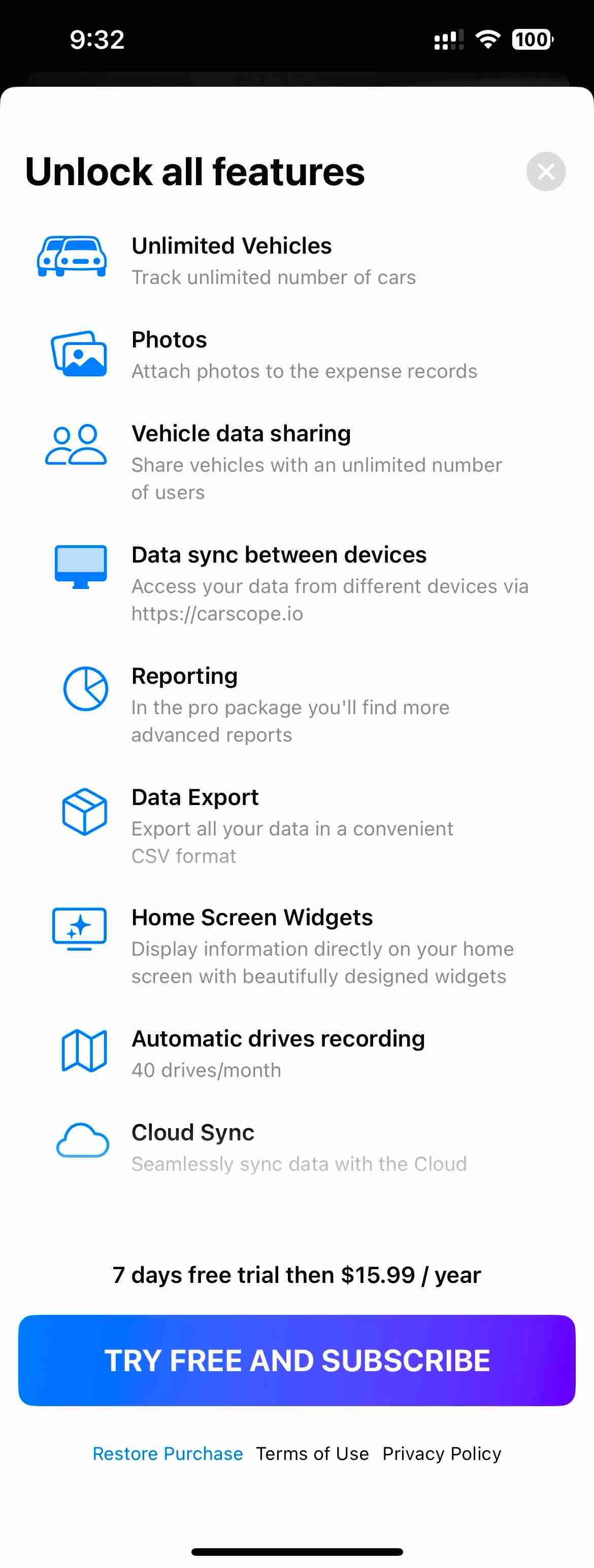 CarScope: Car Management & MPG