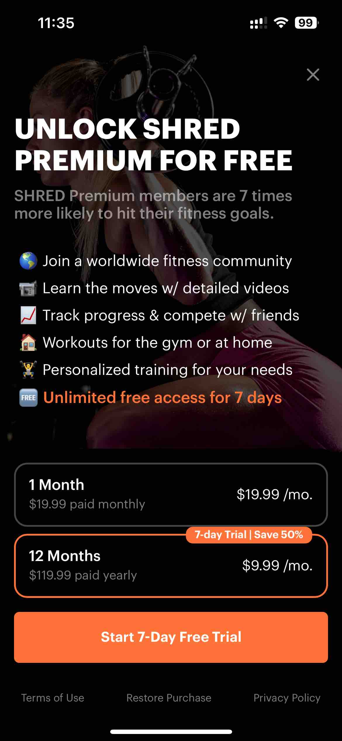SHRED: Gym Workout Planner