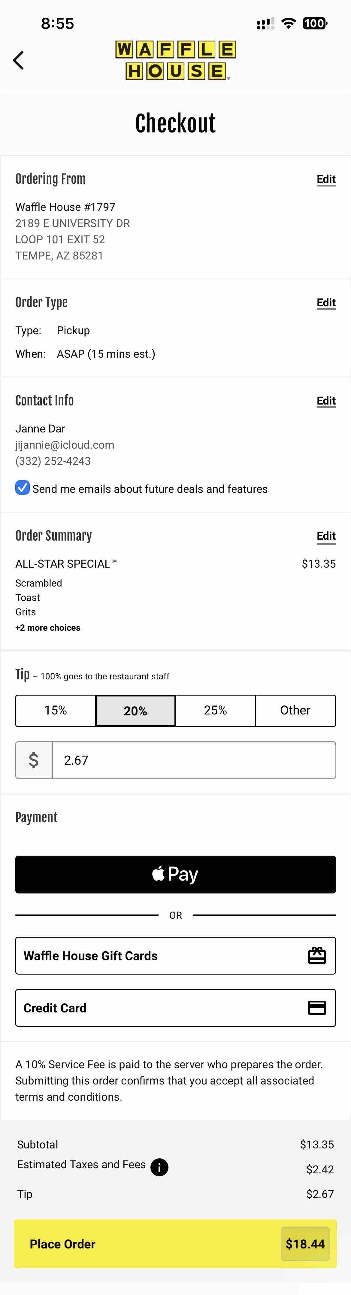Waffle House Ordering