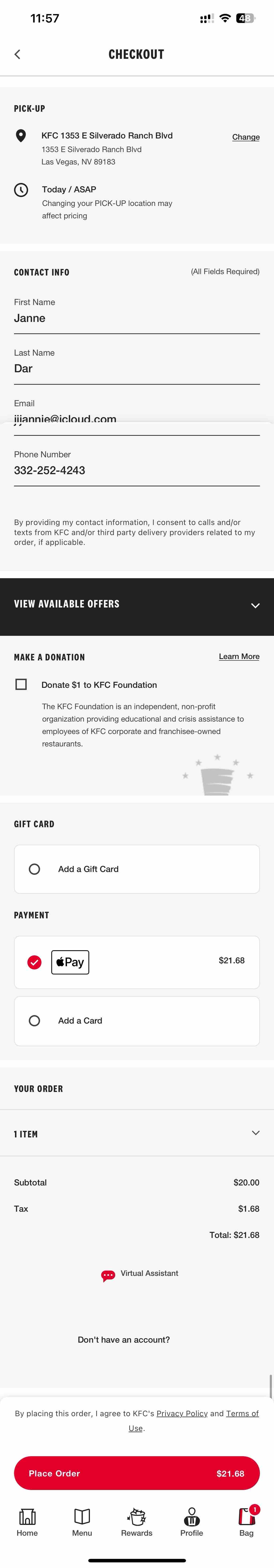 KFC US: Ordering & Delivery