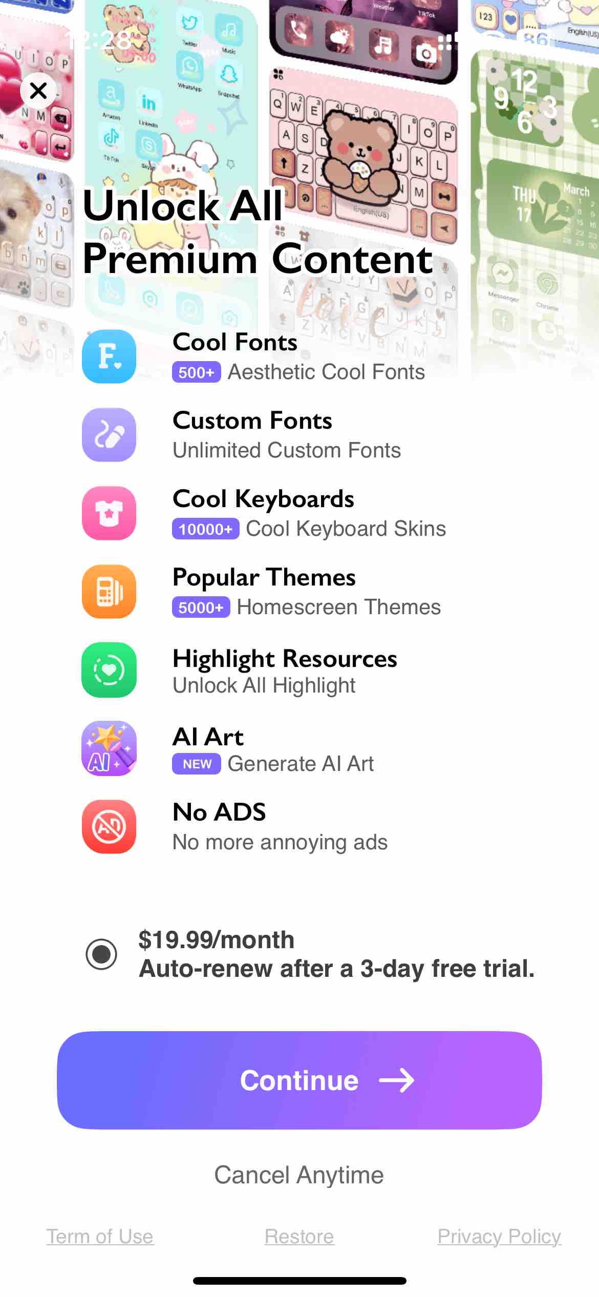 Cool Themes & Fonts: Cute Text
