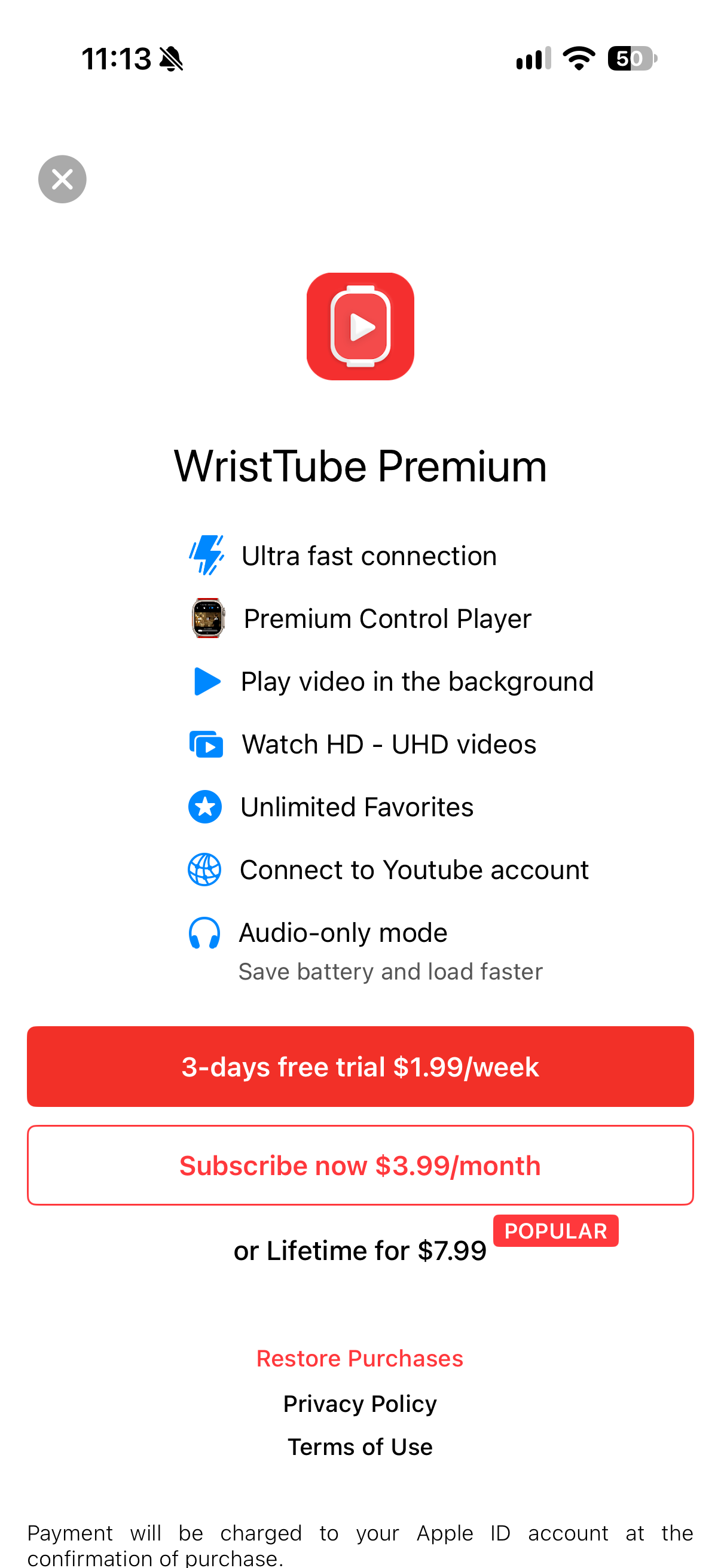 WristTube for YouTube