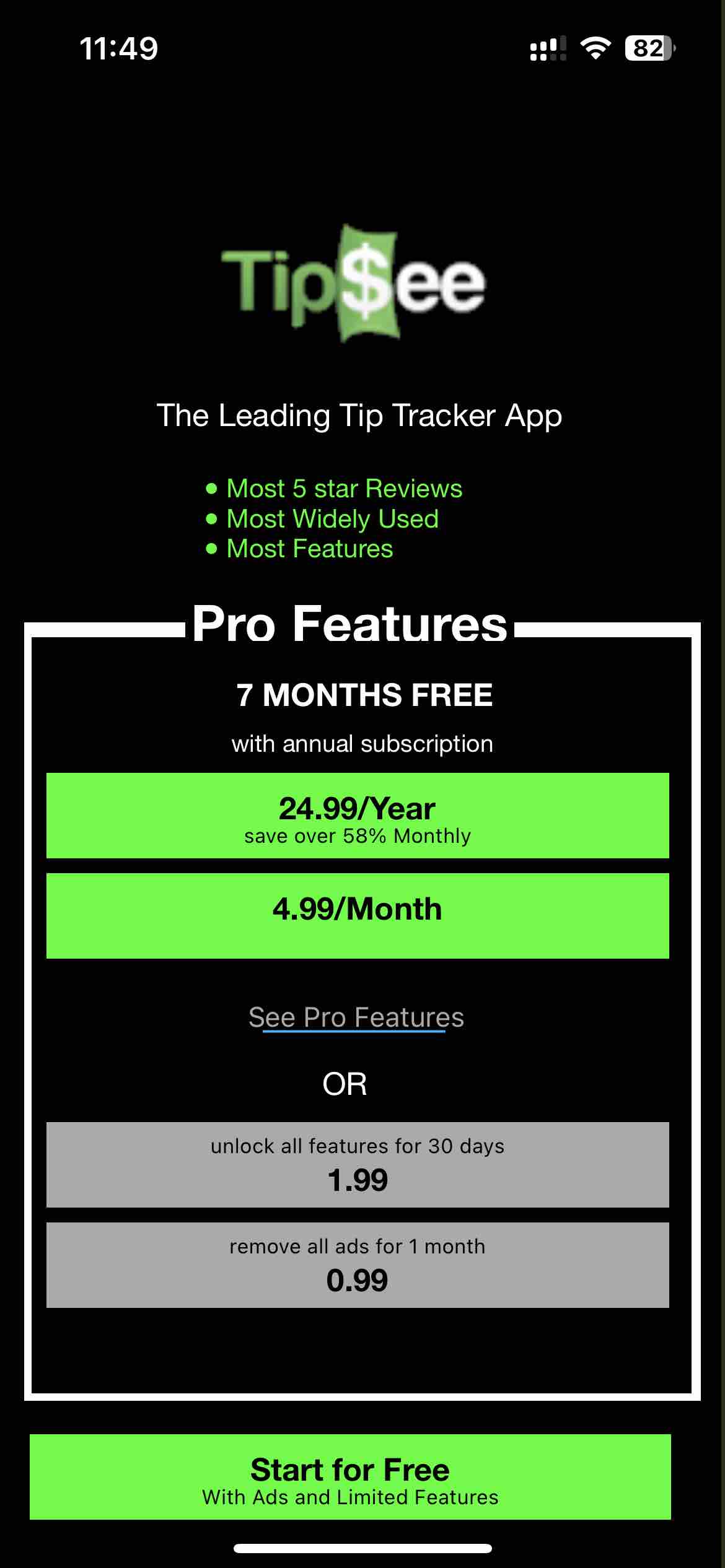 TipSee Tip Tracker App