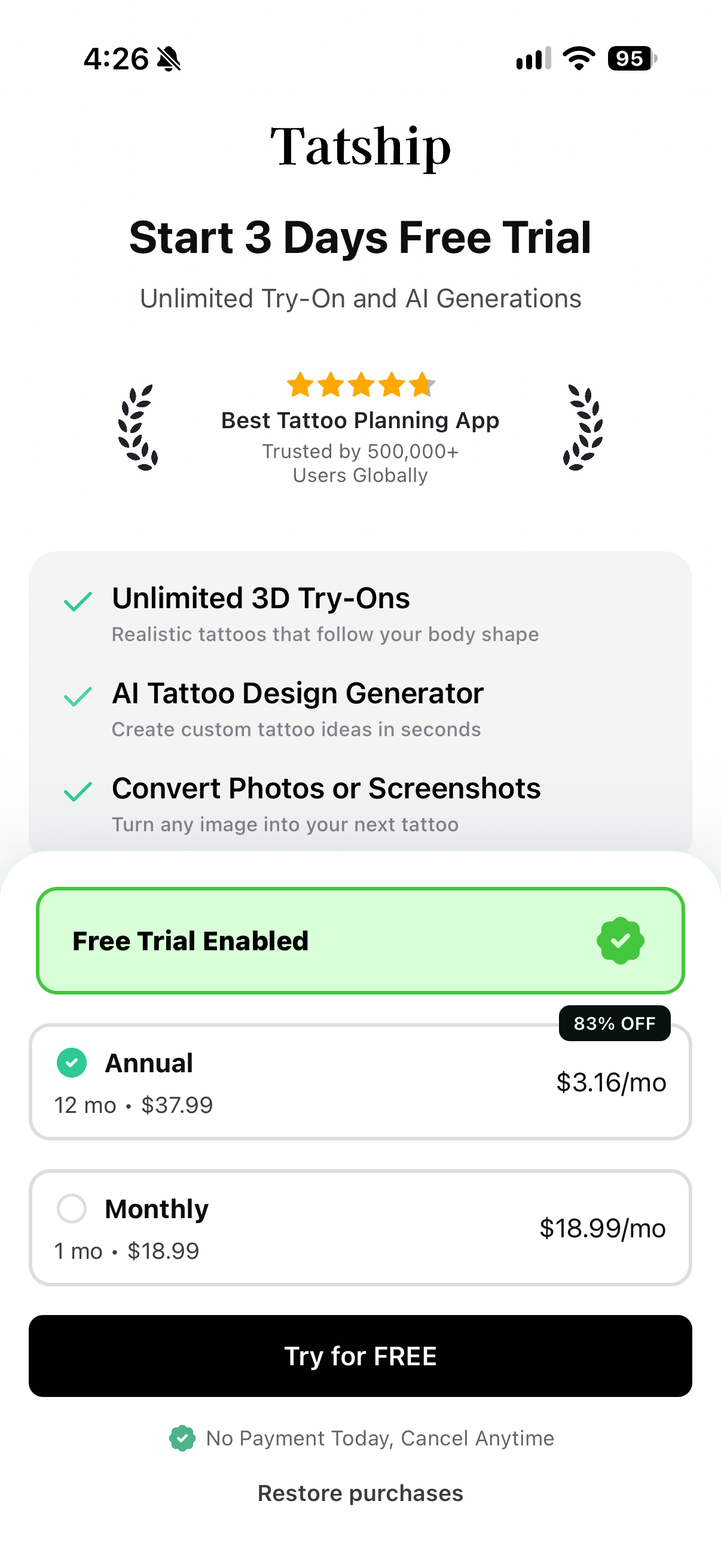 Tatship: Tattoo Design Try On