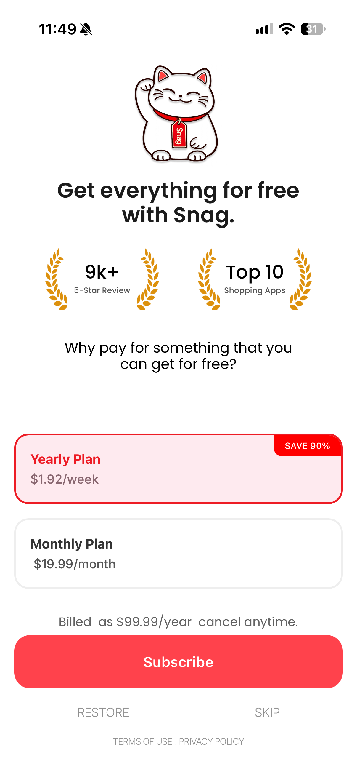 Snag - Zero Dollar Items
