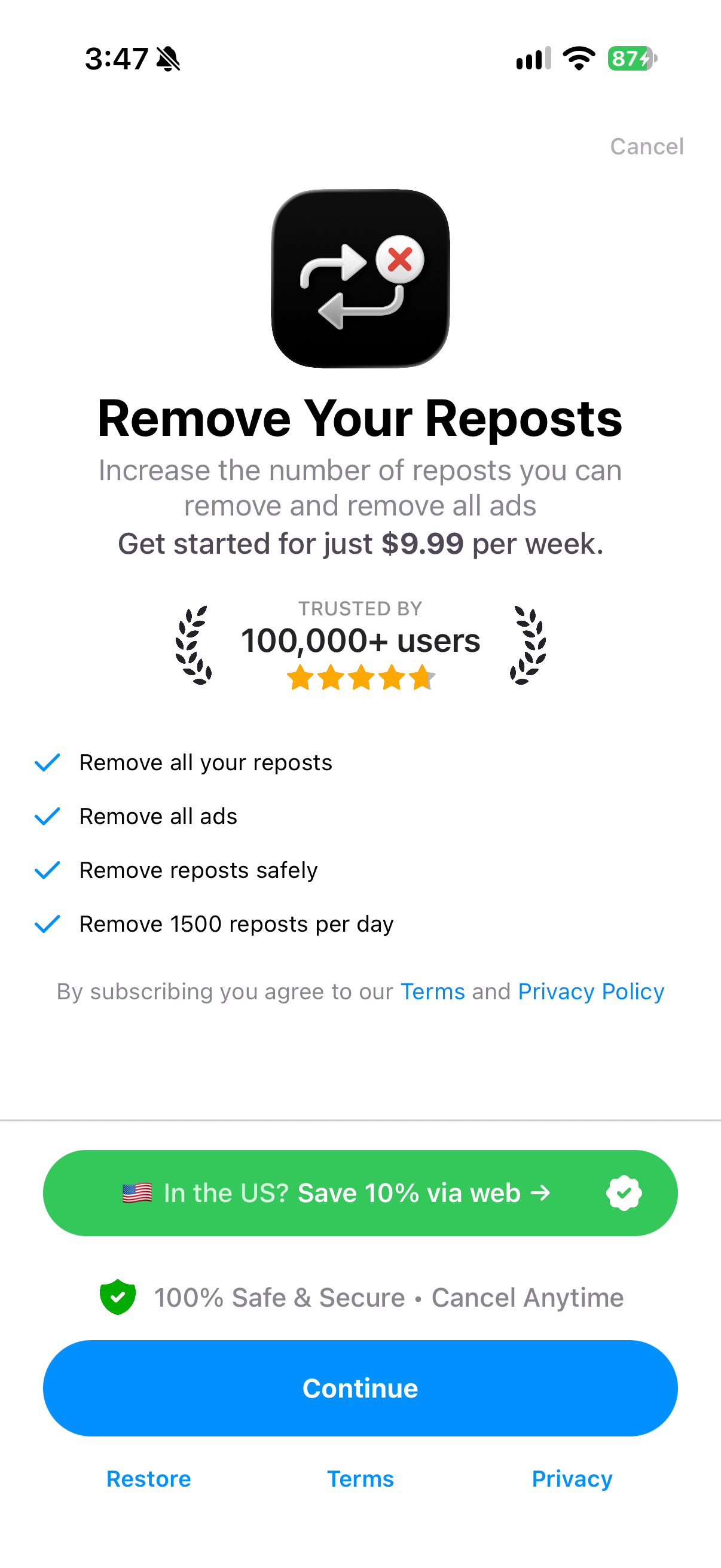 Unrepostify: Remove Reposts