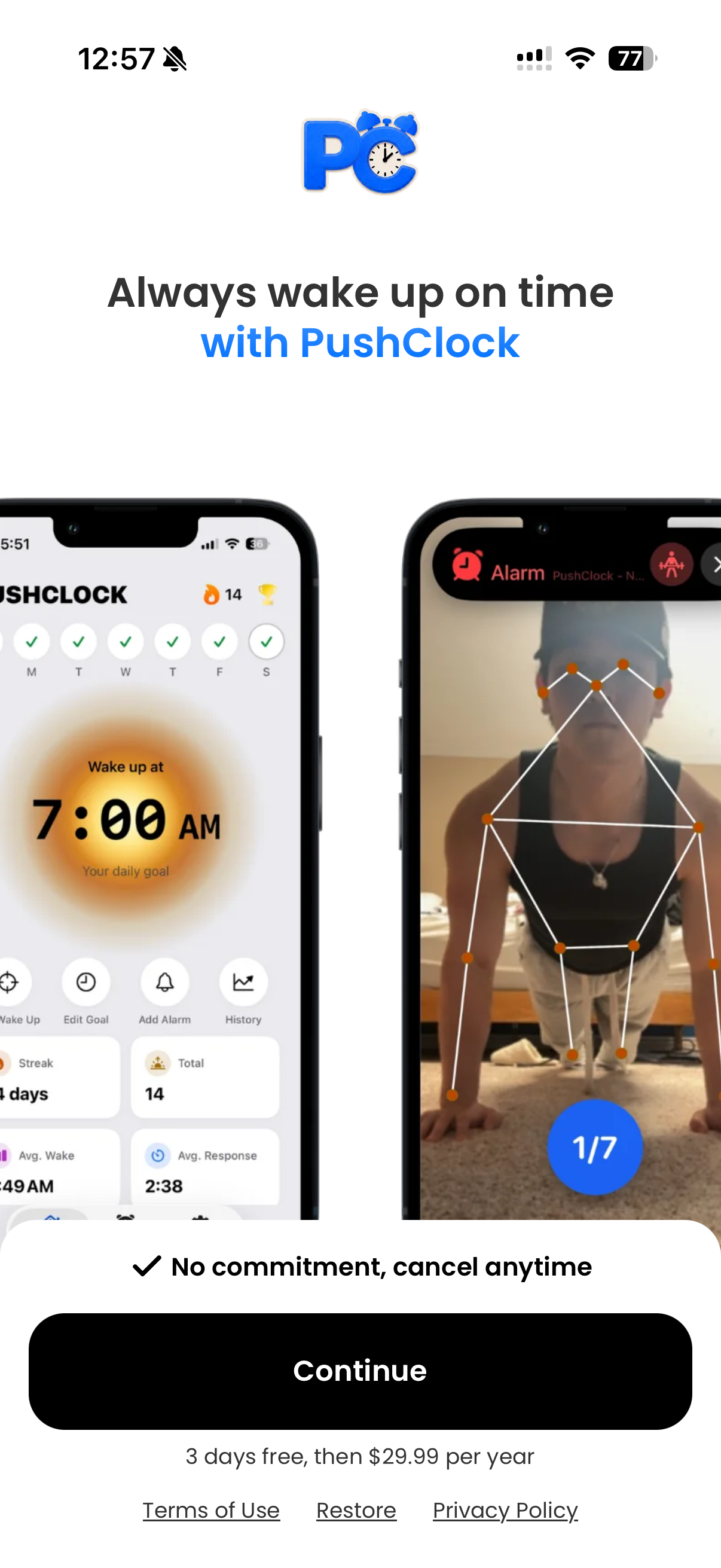 PushClock - Loud Alarm Clock